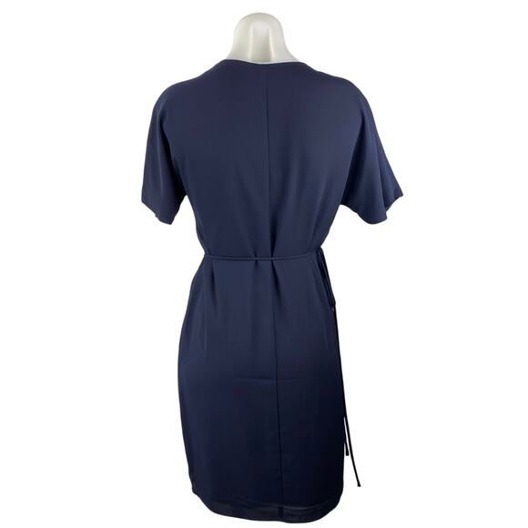 Aritzia Babaton Women's Navy Blue V-Neck Short Sleeve Midi A-Line Wrap Dress S - Picture 3 of 5